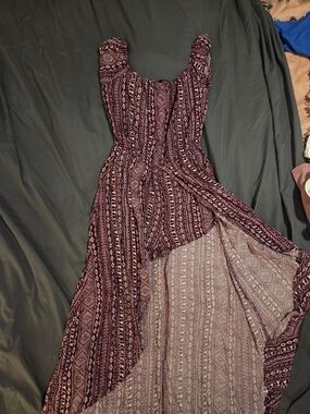 Ambianc Bohemian Burgundy Patterned Maxi Romper Shorts Dress/Train Womens Size M